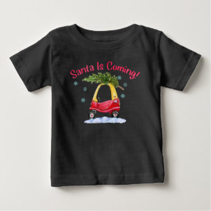 Santa Is Coming Kids Christmas Tree Red Car Baby T-Shirt