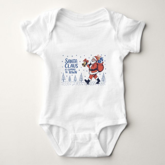 Santa is coming to the town baby bodysuit (Front)