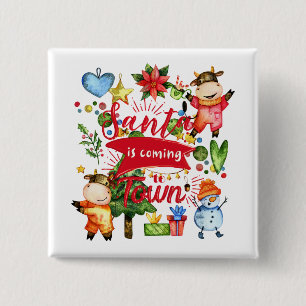 Santa Is Coming To Town - Cute Cows Holiday Party 15 Cm Square Badge