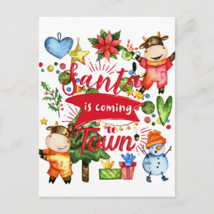 Santa Is Coming To Town - Cute Cows Holiday Party Postcard