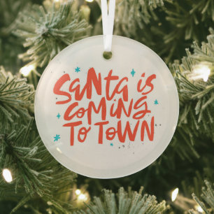 Santa is Coming to Town Holiday Design Glass Tree Decoration