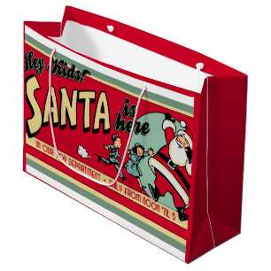 Santa is Here Retro Christmas Gift Bag