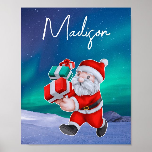 Santa is on his way Northern Lights Christmas Poster (Front)