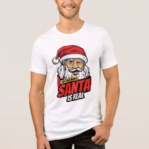Santa Is Real – Ask Your Mom Pop Art Winking Santa Tri-Blend Shirt
