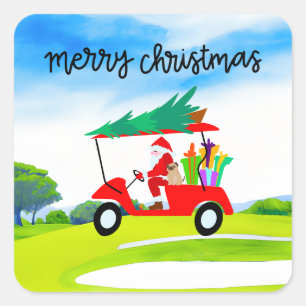 Santa is riding golf cart on Christmas Holiday  Square Sticker