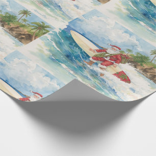Santa is Surfing Christmas Holiday  Wrapping Paper