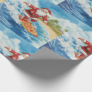 Santa is Surfing Christmas Holiday  Wrapping Paper