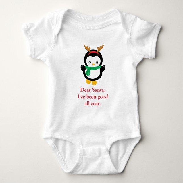 Santa I've Been Good Penguin Cute Christmas Baby Bodysuit (Front)