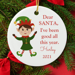 Santa I've Been Good Photo Christmas Elf Ceramic Ceramic Ornament
