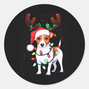 Santa Jack Russell Gorgeous Reindeer Light Christm Classic Round Sticker