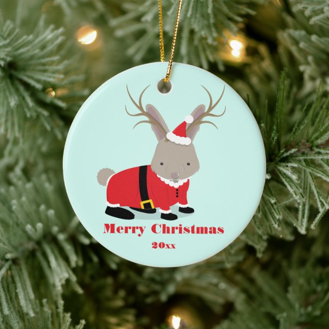 Santa Jackalope Christmas Ceramic Ornament (Tree)