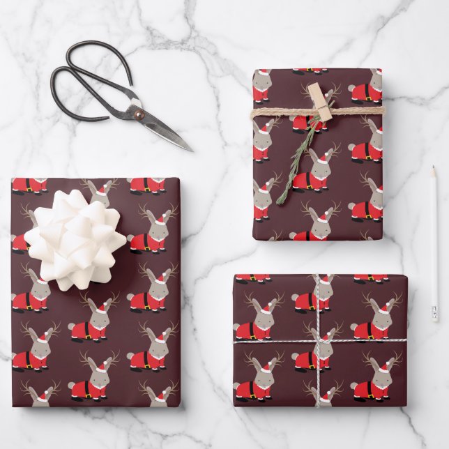Santa Jackalope Purple Novelty Christmas Wrapping  Wrapping Paper Sheet (Front)