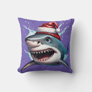 Santa Jaws Christmas Shark Cartoon Art Cushion