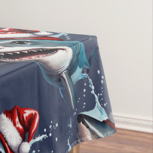 Santa Jaws Christmas Shark Cartoon Art Tablecloth