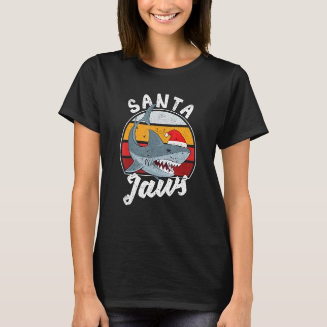 Santa Jaws Christmas Shark Claus Xmas PJs Anglers  T-Shirt (Front)