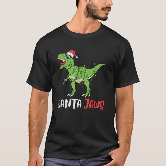 Santa Jaws Funny Merry Xmas Dinosaur Santa T Rex  T-Shirt (Front)