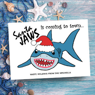 Santa Jaws   Funny Shark Christmas Holiday Card