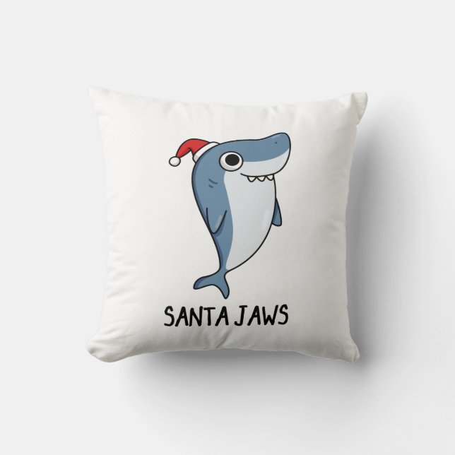 Santa Jaws Funny Shark Christmas Pun Cushion (Front)
