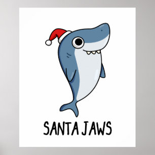 Santa Jaws Funny Shark Christmas Pun Poster