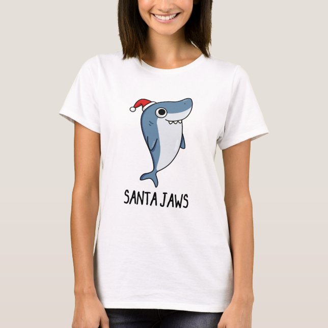 Santa Jaws Funny Shark Christmas Pun T-Shirt (Front)