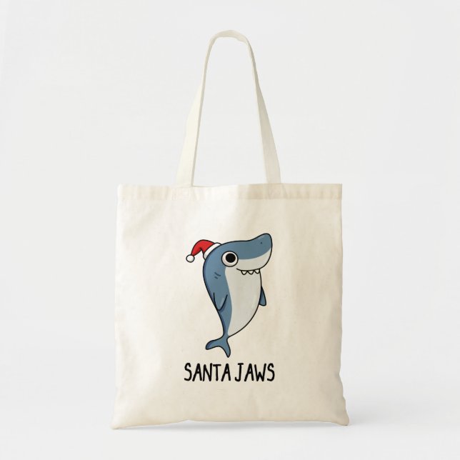 Santa Jaws Funny Shark Christmas Pun Tote Bag (Front)