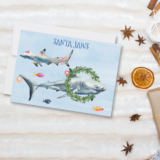 Santa Jaws Great White Christmas Shark Holiday Card (Creator Uploaded)