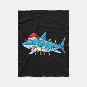 Santa Jaws Shark Christmas Lights Merry Sharkmas X Fleece Blanket