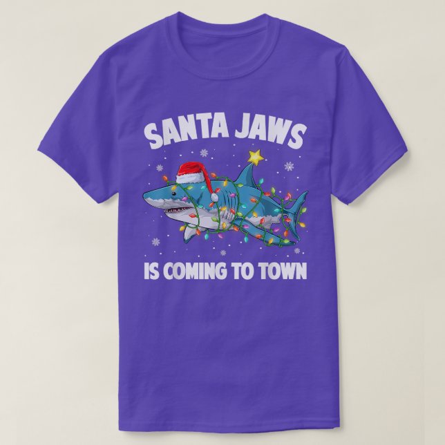 Santa Jaws Shark Christmas Lights Merry Sharkmas X T-Shirt (Design Front)