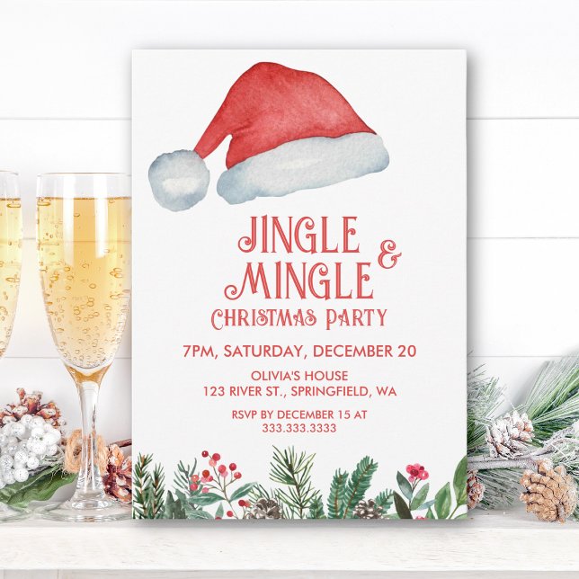 Santa Jingle & Mingle Fun Friends Christmas Party Invitation (Creator Uploaded)