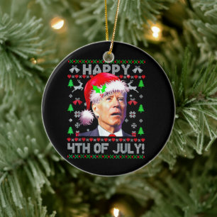 Santa Joe Biden Happy 4th of July Ugly Christmas Ceramic Ornament