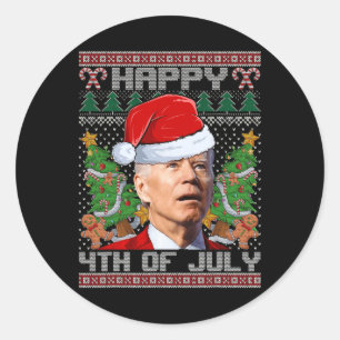 Santa Joe Biden Happy 4th Of July Ugly Christmas s Classic Round Sticker