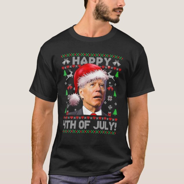 Santa Joe Biden Happy 4Th Of July Ugly Christmas T-Shirt (Front)