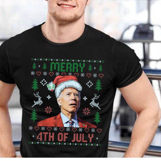 Santa Joe Biden Happy 4th of July Ugly Christmas  T-Shirt (Creator Uploaded)