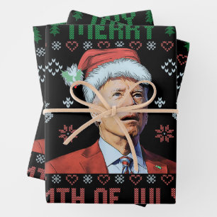 Santa Joe Biden Happy 4th of July Ugly Christmas  Wrapping Paper Sheet