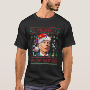 Santa Joe Biden Merry 4th Of Easter Xmas Lights T-Shirt