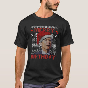 Santa Joe Biden Merry Birthday Confused Funny Ugly T-Shirt