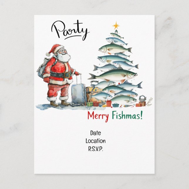 Santa Joins Fishing Fans for Christmas Cheer! Invitation Postcard (Front)