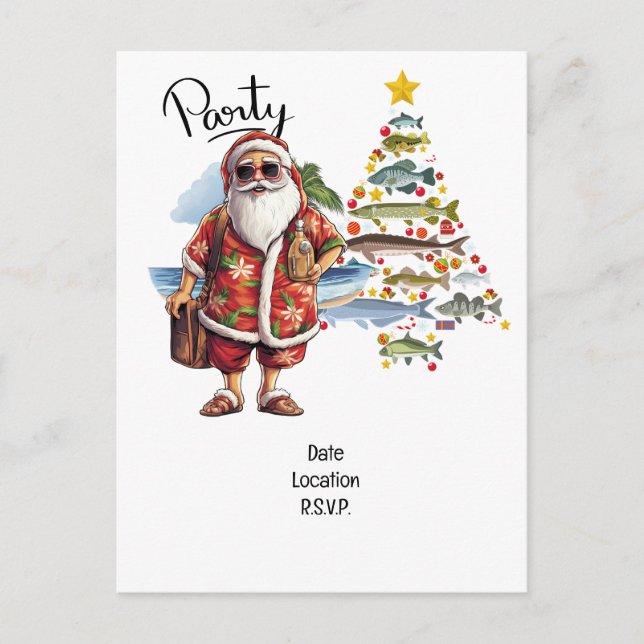 Santa Joins Fishing Fans for Christmas Cheer! Invitation Postcard (Front)