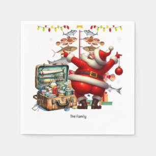 Santa Joins Fishing Fans for Christmas Cheer! Napkin