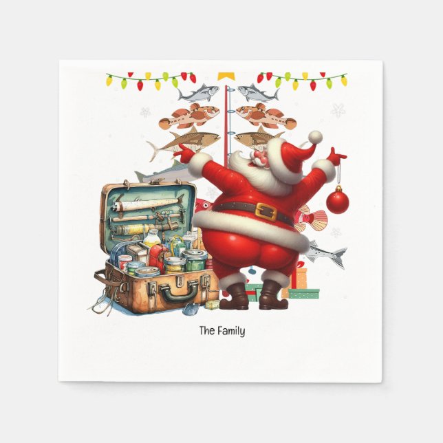 Santa Joins Fishing Fans for Christmas Cheer! Napkin (Front)