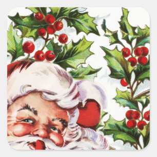 Santa jolly holly mistletoe vintage square sticker