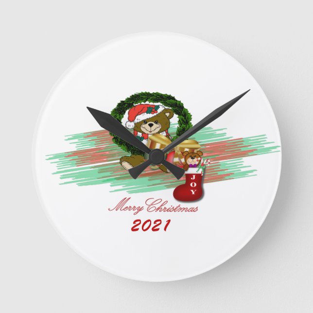 Santa Joy Sock Christmas Acrylic Wall Clock (Front)