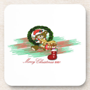 Santa Joy Sock Christmas Hard plastic coaster