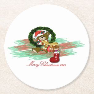 Santa Joy Sock Christmas Paper Coaster
