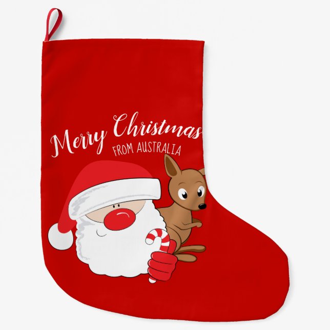 Santa & Kangaroo Large Christmas Stocking (Front)
