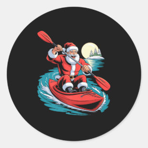 Santa Kayaking Lover Funny Holiday Christmas Xmas  Classic Round Sticker