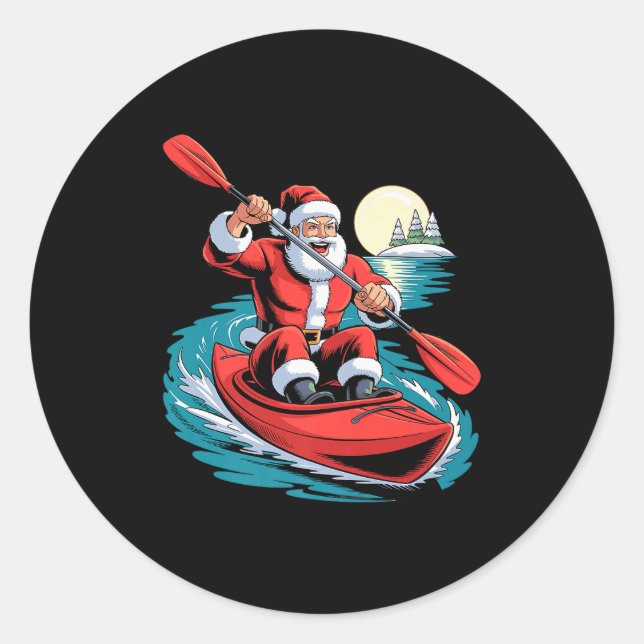 Santa Kayaking Lover Funny Holiday Christmas Xmas  Classic Round Sticker (Front)