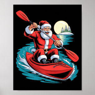 Santa Kayaking Lover Funny Holiday Christmas Xmas  Poster