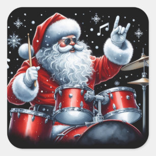 Santa Keeps Christmas Alive With Drums Square Sticker