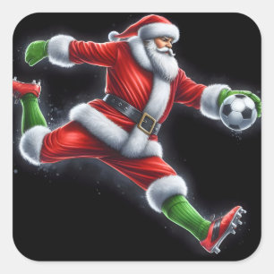 Santa Kicking a Soccer Ball Outside Square Sticker